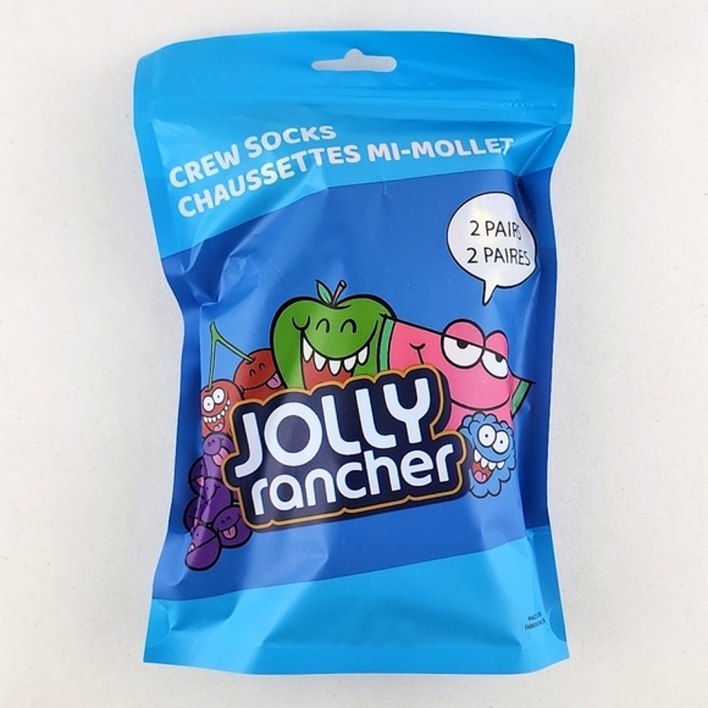 NWT Jolly Rancher 2 Pairs Men's Crew Socks Blue Candy Print Shoe Size 8-12